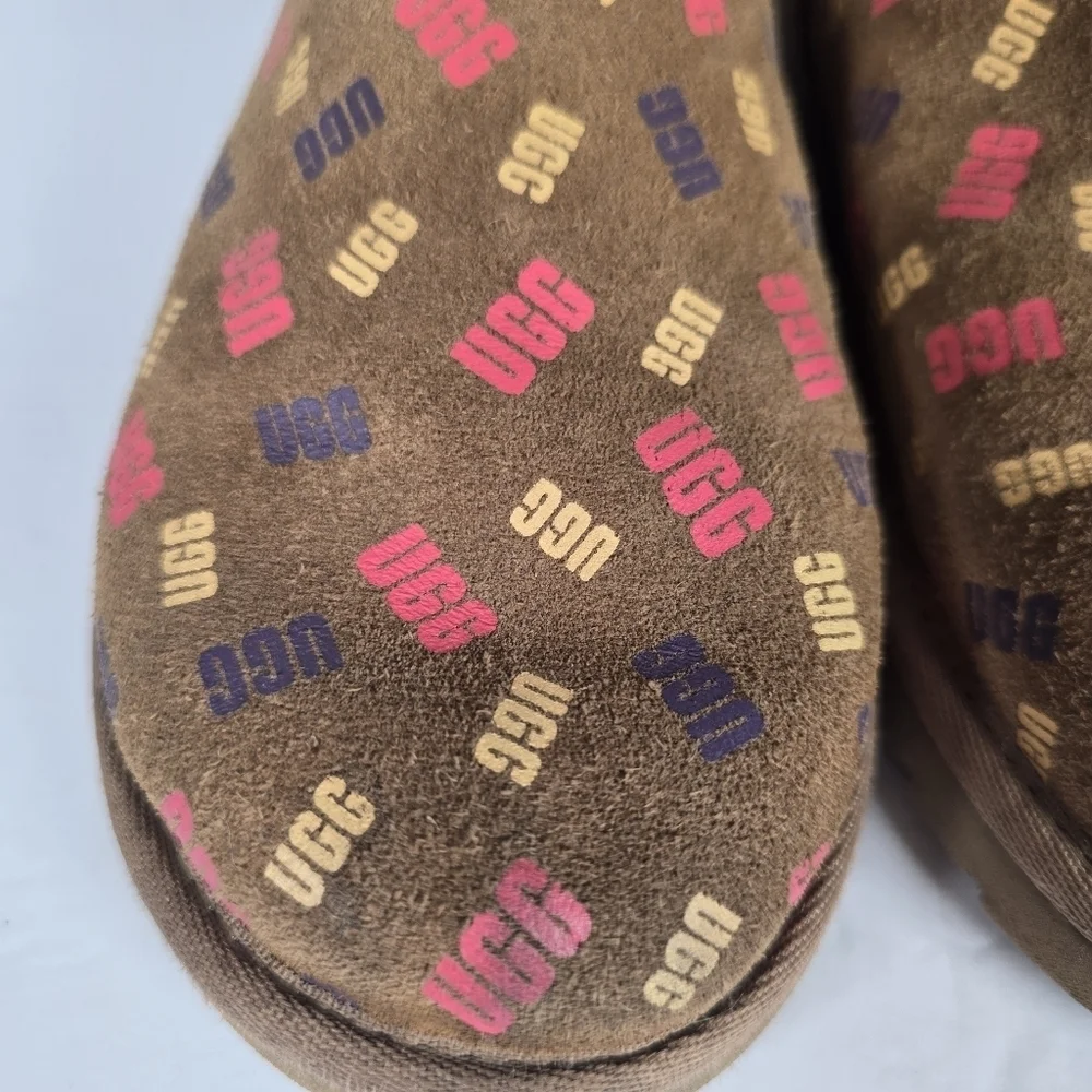 UGG JONA CONFETTI LOGO MINI BOOTS -CHESTNUT SUEDE -UGGPURE LINED - KIDS US 3